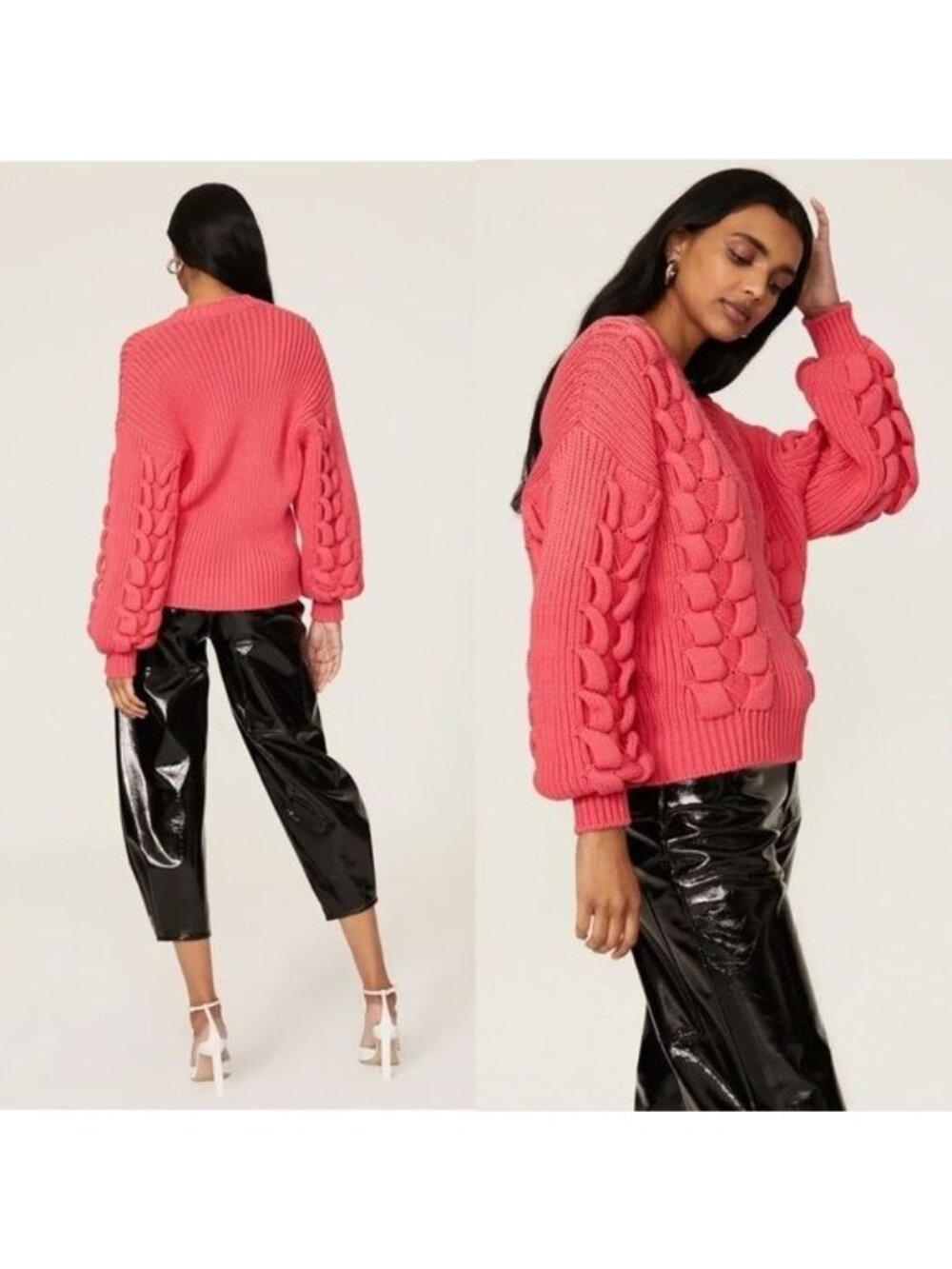 NEW IRO Arwy Chunky Cable Oversized V-Neck Sweater S 3D Knit Bubblegum Pink - Picture 4 of 13